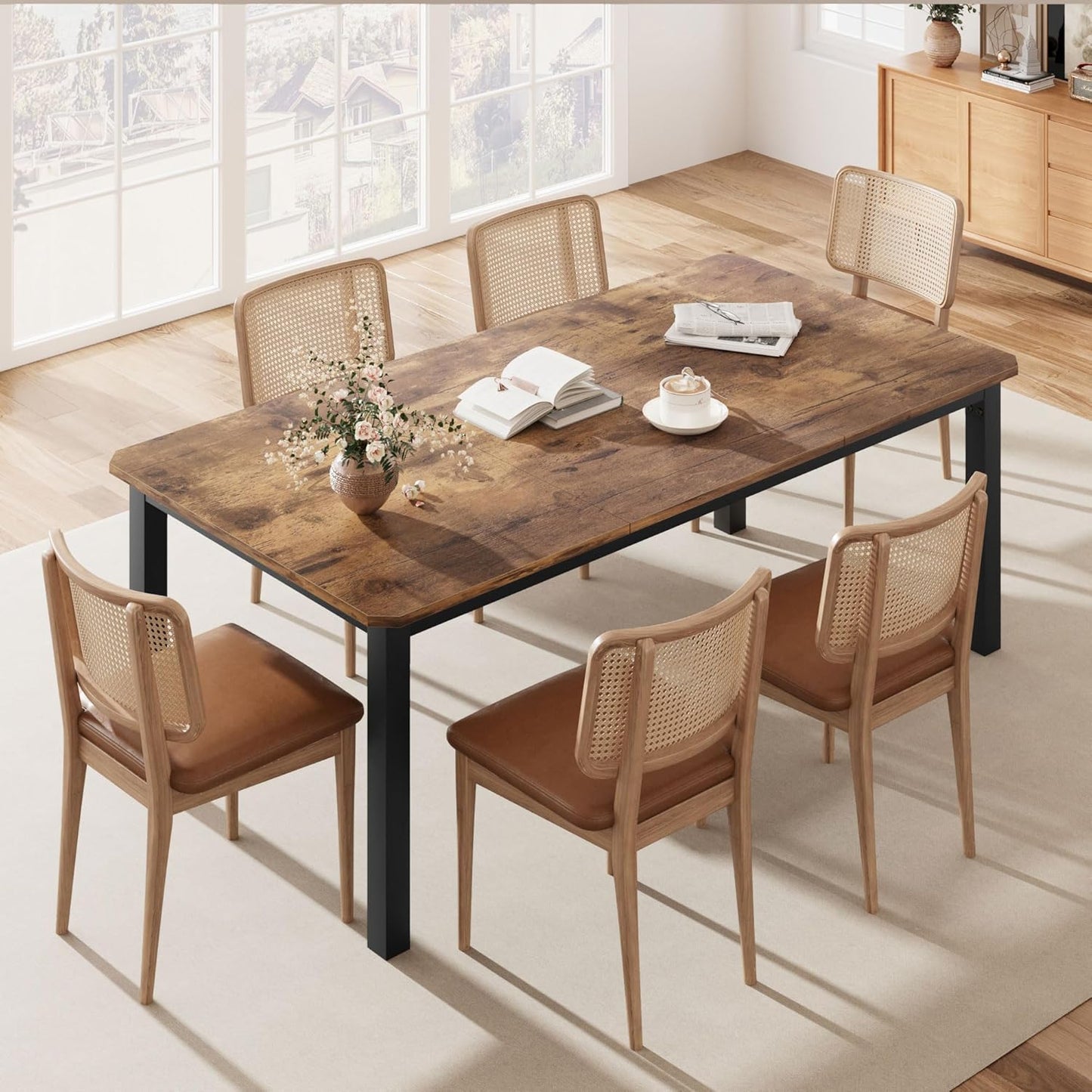 GarveeHome Industrial Dining Table for 6-8 People, 78.7" Long Wooden Kitchen Table with Sturdy Metal Frame & Rustic Brown Finish - Seats 6 Rectangular Counter for Dinner, Kitchen (Grey, Only Table)
