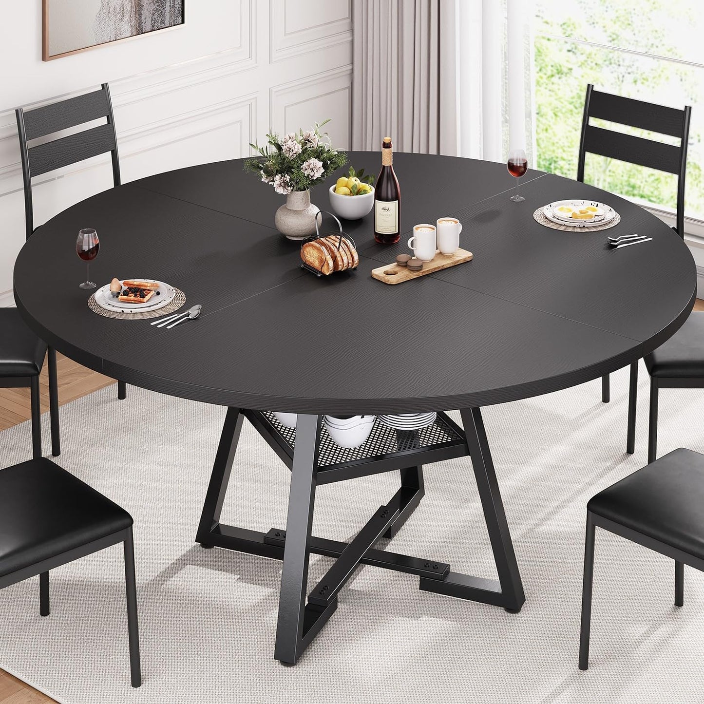 Round Dining Table for 4,Kitchen Dining Room Circle Dinner Pedestal Table,Space Saving Wood Kitchen & Dining Room Furniture (Vintage, 42In)