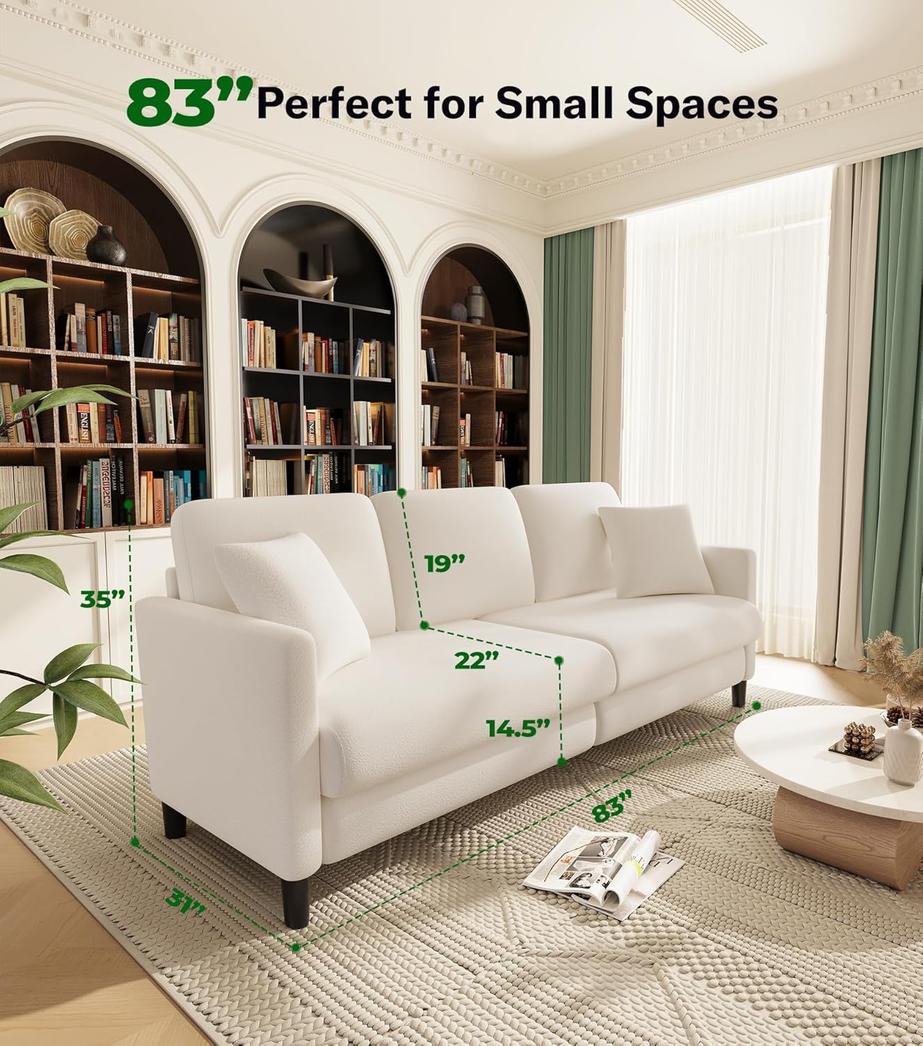 83" Sofas for Living Room, Comfy Love Seat Couches, Teddy Fleece Loveseat Sofa, Tool-Free Setup Couches for Living Room, All-Wood Sofa Couch, Small Couch 2 Pillow Included, Beige