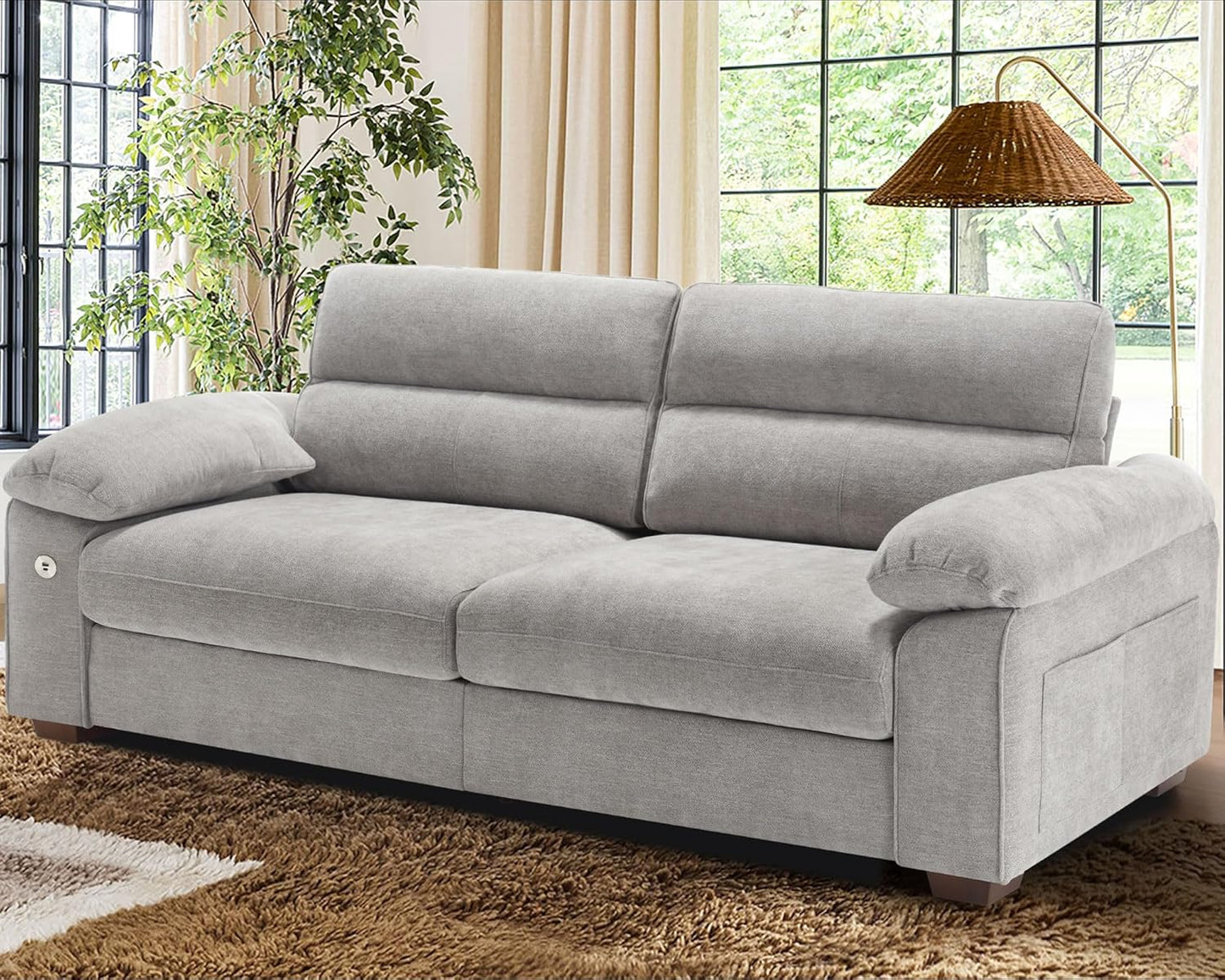 Sofas for Living Room, Chenille Loveseat Couch Set, Small Sofa, 3 Seater Sofa, USB Charging, Removable Sofa Cover,Solid Wood Frame, Easy to Install(89inch,Brown)