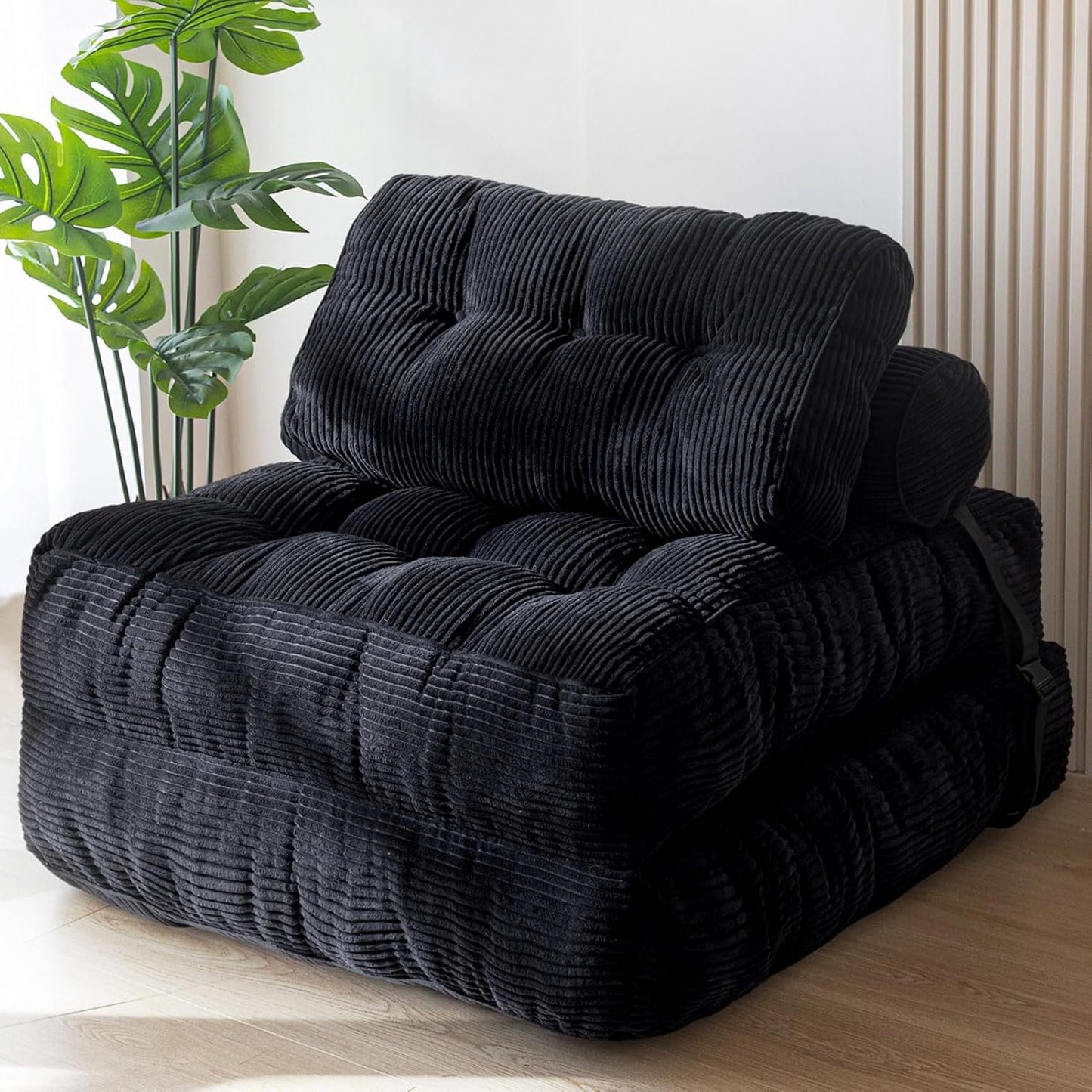 MAXYOYO Folding Sofa Bed, Convertible Sleeper Chair with Pillow Foldable Mattress with Back Support, Portable Fold Out Chair Bed Comfy Floor Sofa Lounge for Living Room Bedroom, Beige, Single