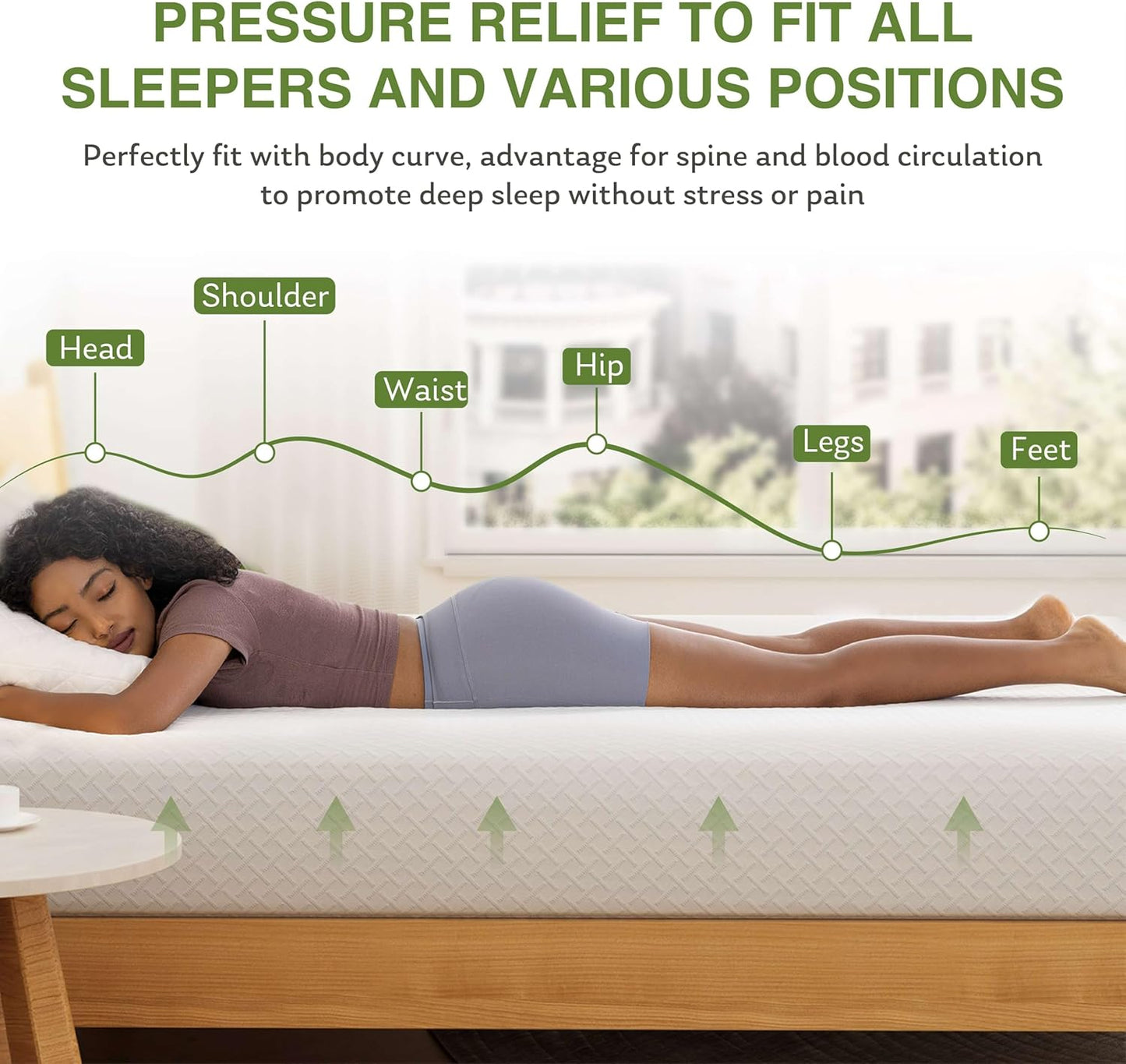 Full Size Memory Foam Mattress, 8 Inch Bed Mattress in A Box with Cooling Green Tea Gel, Pressure Relief with Medium Firm Support, CertiPUR-US Certified, 75''L x 54''W, 37.3 pounds White