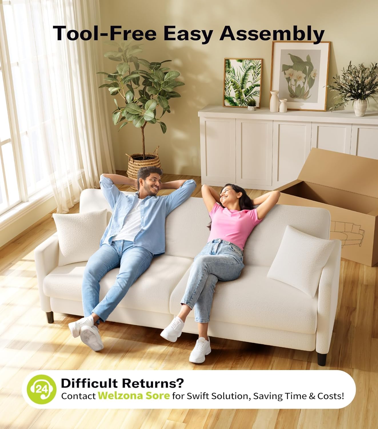 83" Sofas for Living Room, Comfy Love Seat Couches, Teddy Fleece Loveseat Sofa, Tool-Free Setup Couches for Living Room, All-Wood Sofa Couch, Small Couch 2 Pillow Included, Beige