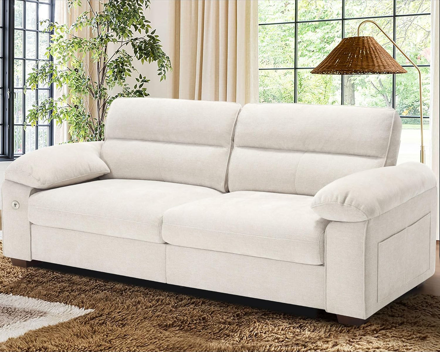 Sofas for Living Room, Chenille Loveseat Couch Set, Small Sofa, 3 Seater Sofa, USB Charging, Removable Sofa Cover,Solid Wood Frame, Easy to Install(89inch,Brown)