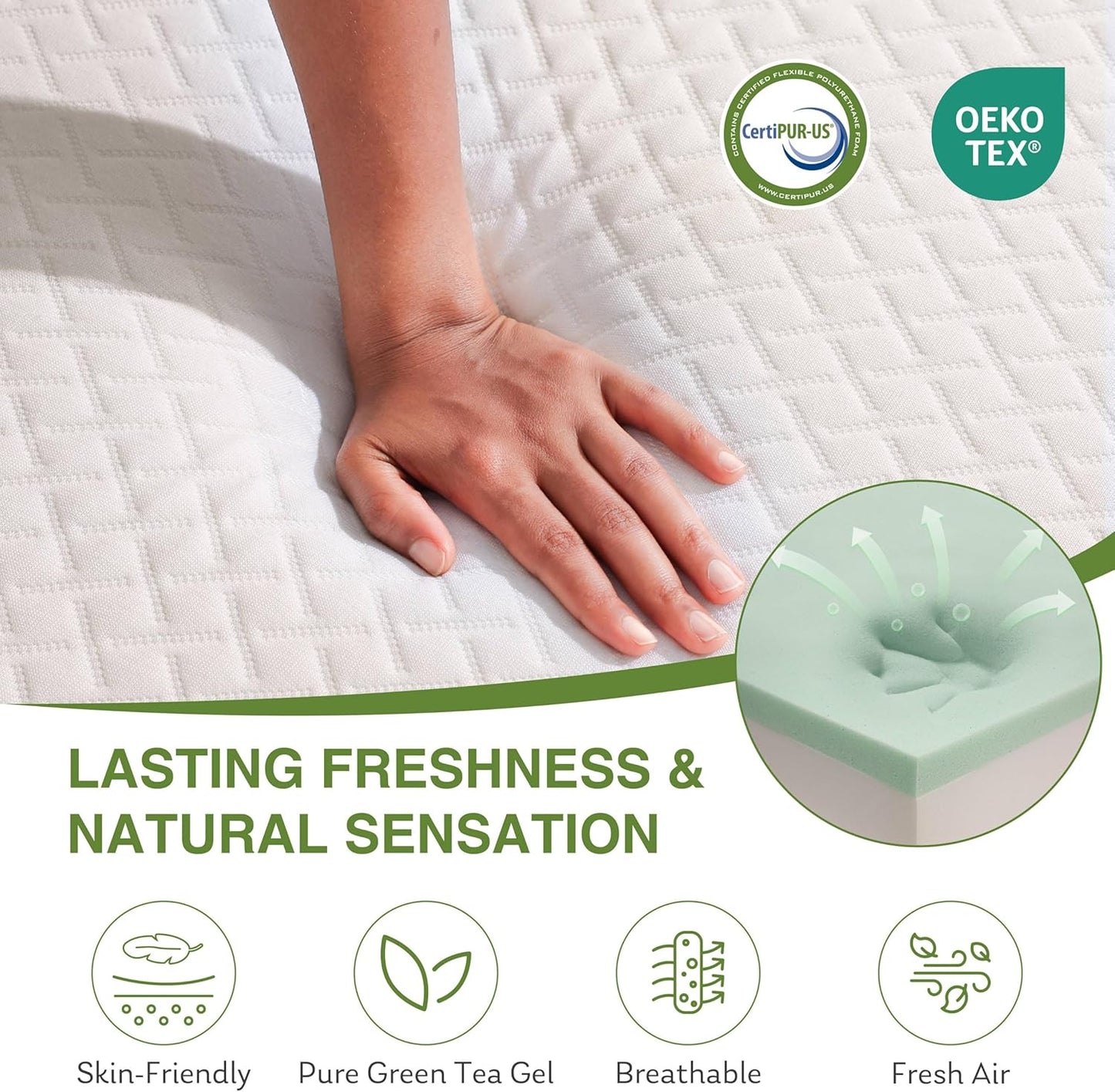Full Size Memory Foam Mattress, 8 Inch Bed Mattress in A Box with Cooling Green Tea Gel, Pressure Relief with Medium Firm Support, CertiPUR-US Certified, 75''L x 54''W, 37.3 pounds White
