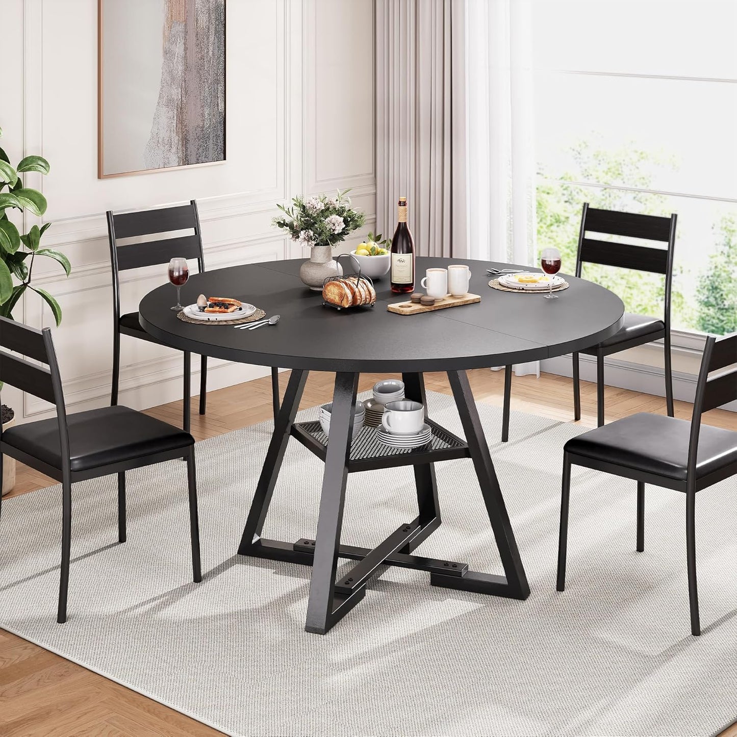 Round Dining Table for 4,Kitchen Dining Room Circle Dinner Pedestal Table,Space Saving Wood Kitchen & Dining Room Furniture (Vintage, 42In)