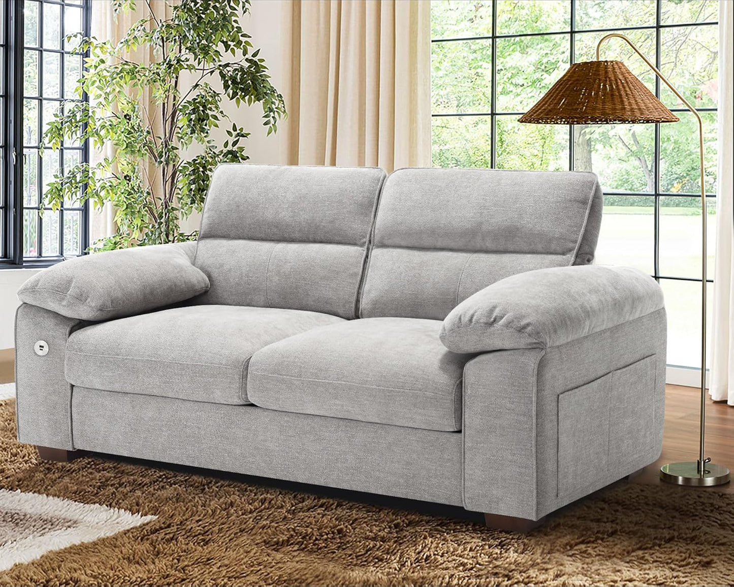Sofas for Living Room, Chenille Loveseat Couch Set, Small Sofa, 3 Seater Sofa, USB Charging, Removable Sofa Cover,Solid Wood Frame, Easy to Install(89inch,Brown)