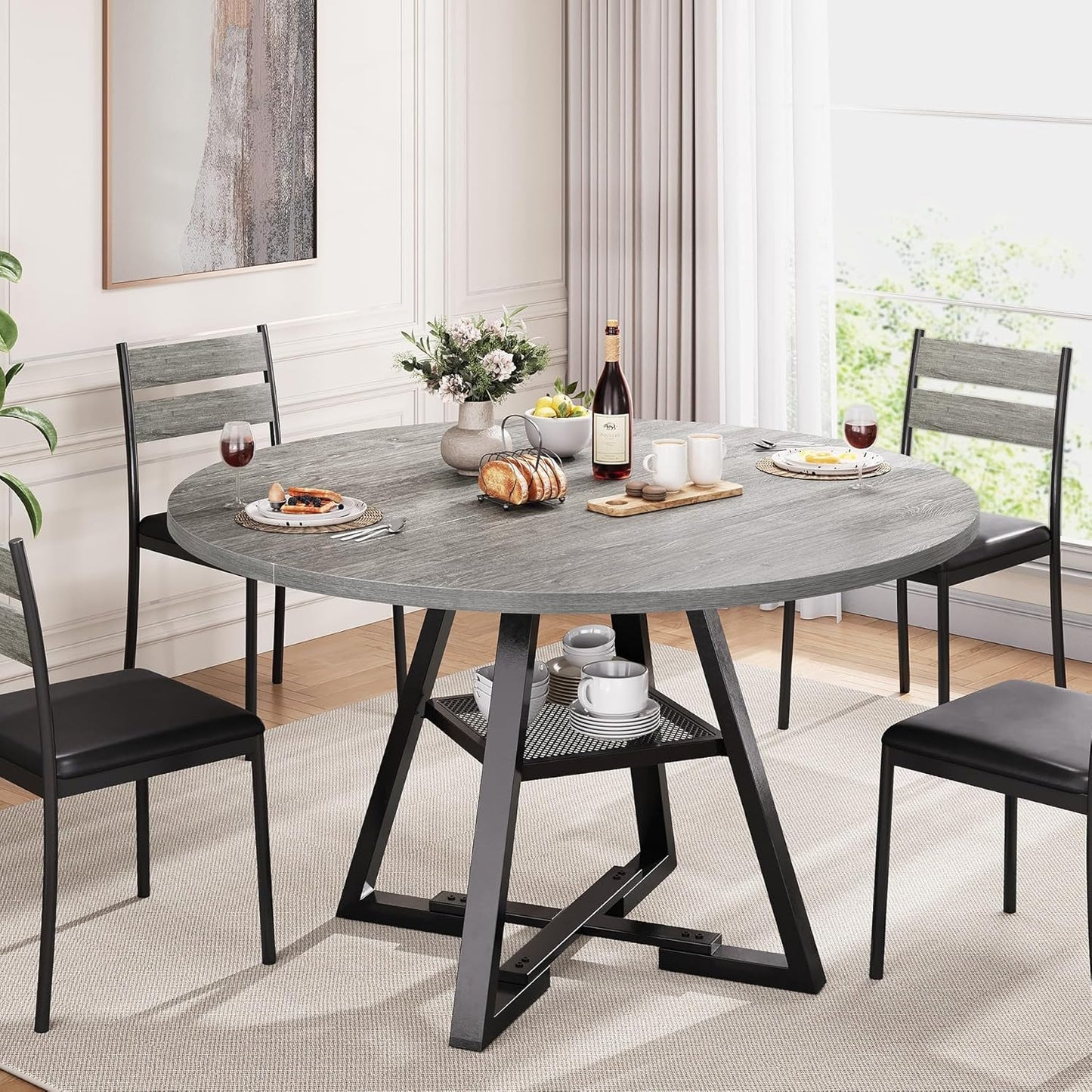 Round Dining Table for 4,Kitchen Dining Room Circle Dinner Pedestal Table,Space Saving Wood Kitchen & Dining Room Furniture (Vintage, 42In)