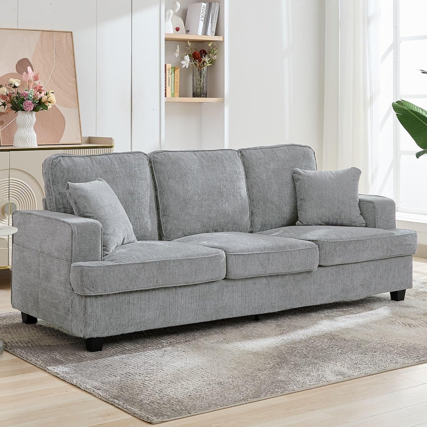 89" Couch Sofa for Living Room, Modern Sofa Loveseat with Comfy Extra Deep Seat, Comfortable Sofa Mid-Century 3-Seater Couch for Bedroom Office Home Apartment Lounge, Beige