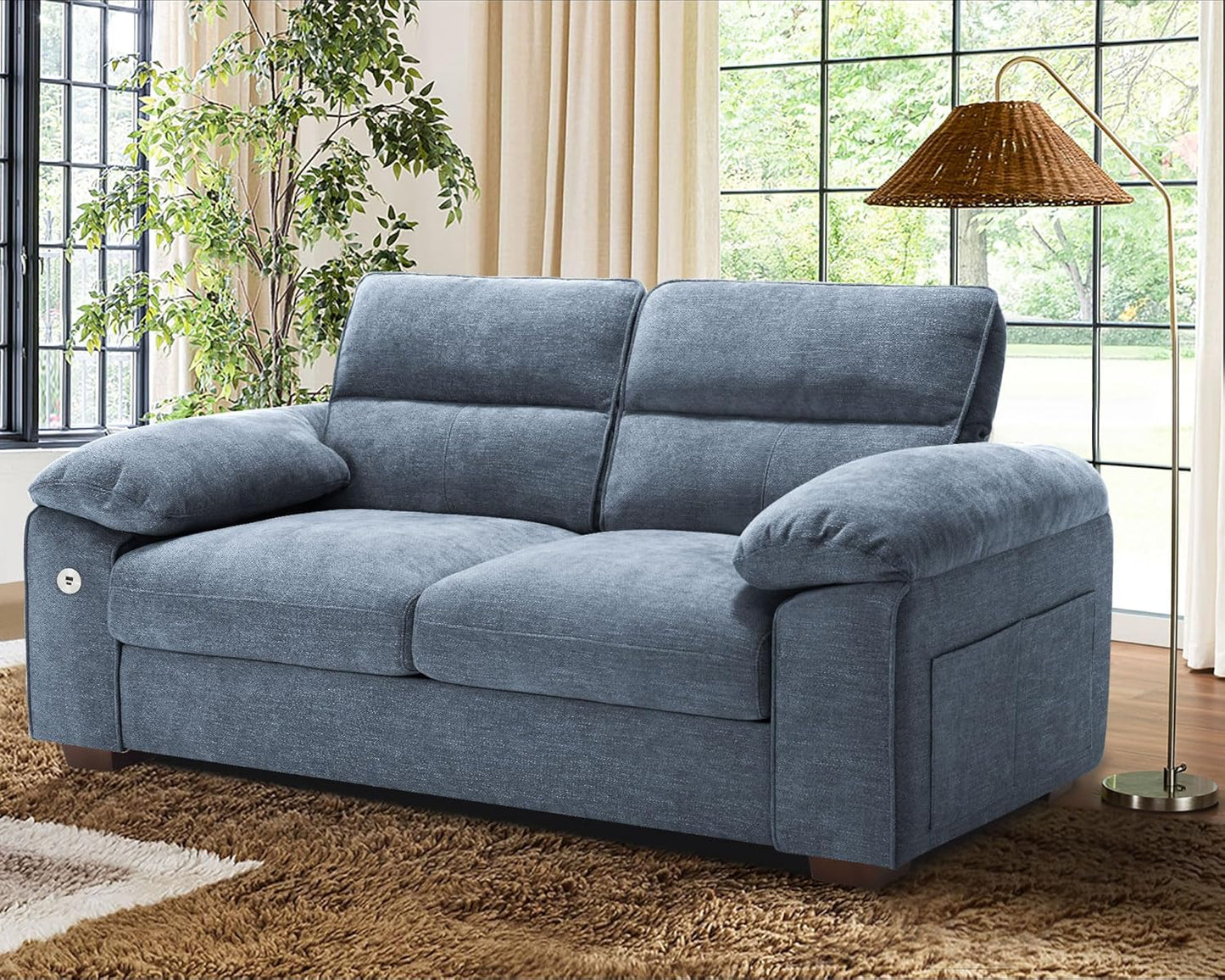 Sofas for Living Room, Chenille Loveseat Couch Set, Small Sofa, 3 Seater Sofa, USB Charging, Removable Sofa Cover,Solid Wood Frame, Easy to Install(89inch,Brown)