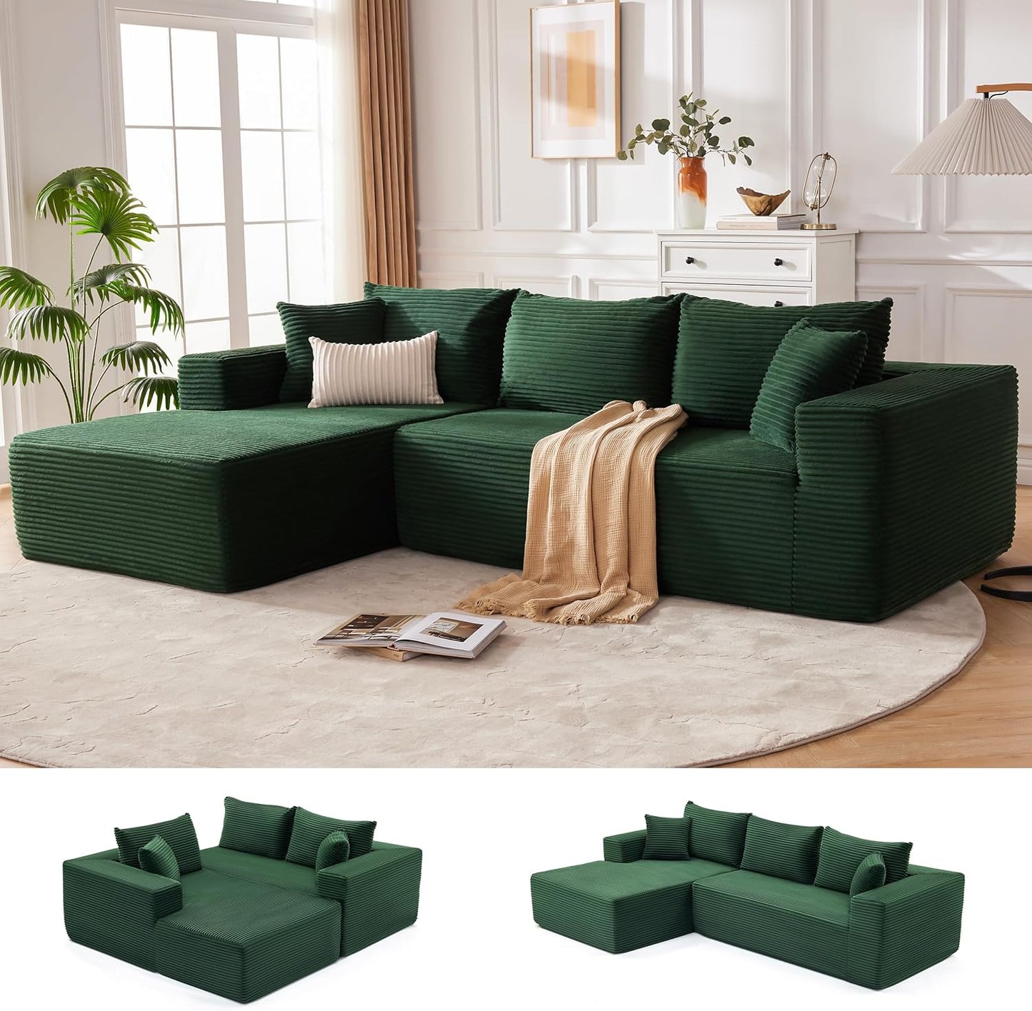 110” Cloud Sectional Couch, Boneless Sofa for Living Room, Modular Sectional Sofa with Deep Seat, Comfy Fluffy Couch with L-Shaped Chaise, No Assembly Required (Left-Facing Chaise, Dark Grey)