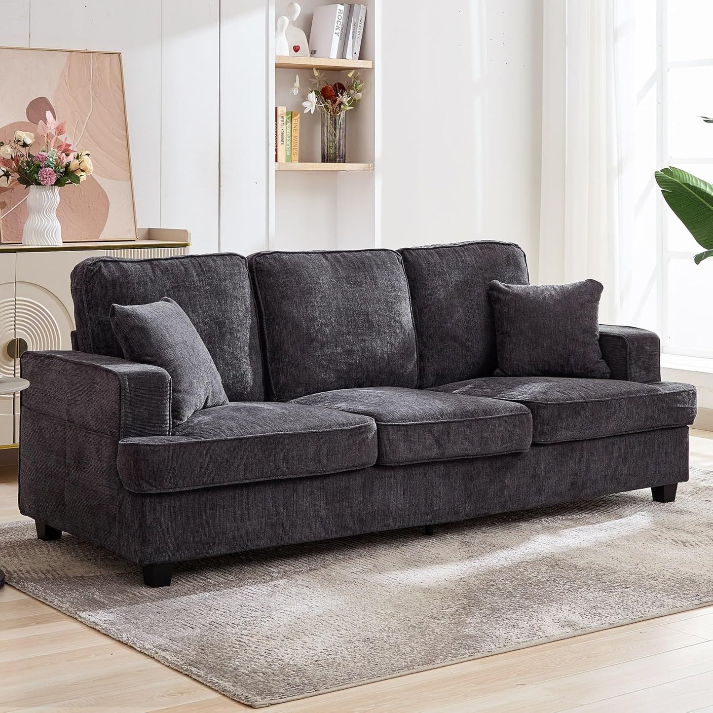 89" Couch Sofa for Living Room, Modern Sofa Loveseat with Comfy Extra Deep Seat, Comfortable Sofa Mid-Century 3-Seater Couch for Bedroom Office Home Apartment Lounge, Beige