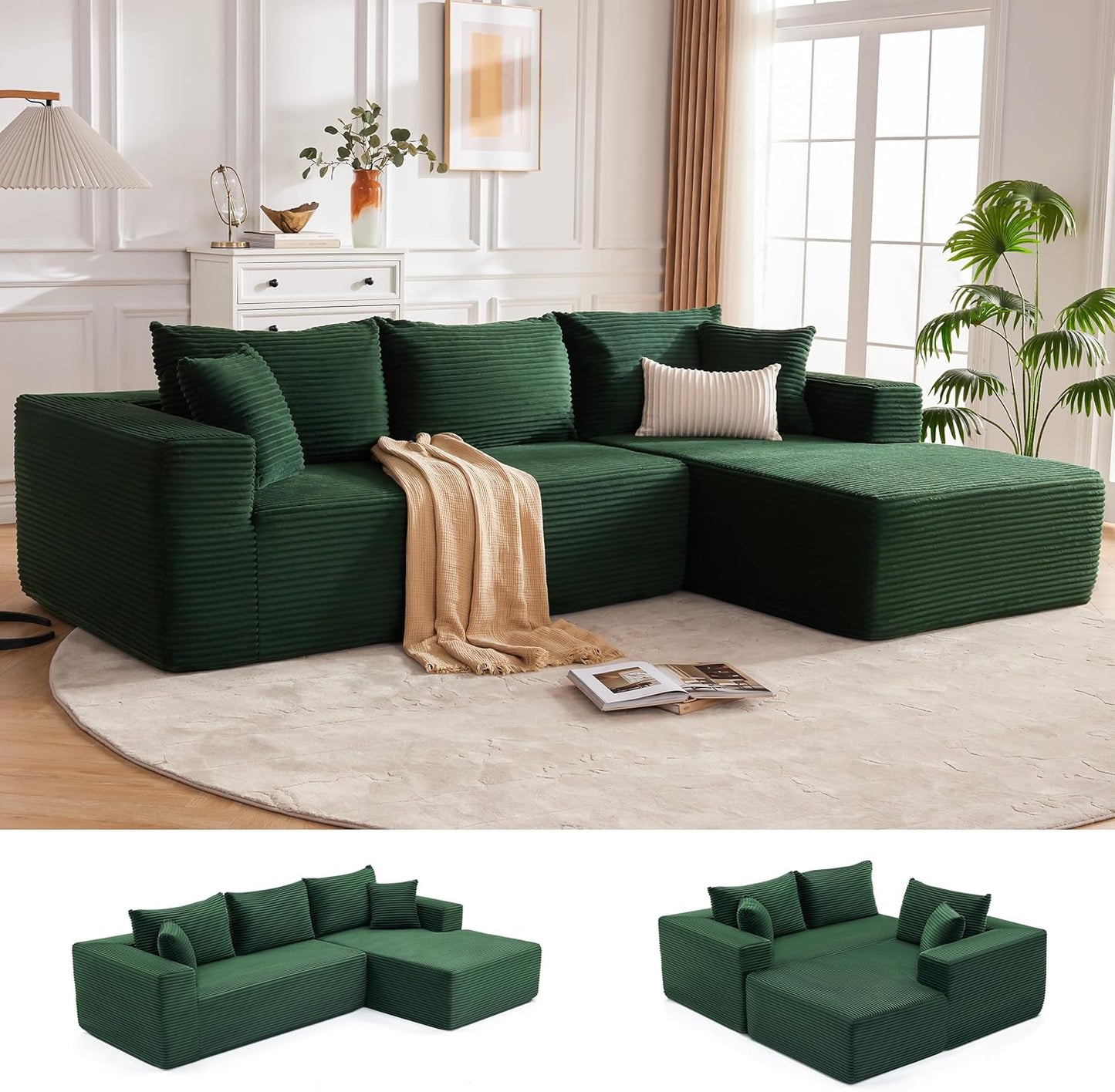110” Cloud Sectional Couch, Boneless Sofa for Living Room, Modular Sectional Sofa with Deep Seat, Comfy Fluffy Couch with L-Shaped Chaise, No Assembly Required (Left-Facing Chaise, Dark Grey)