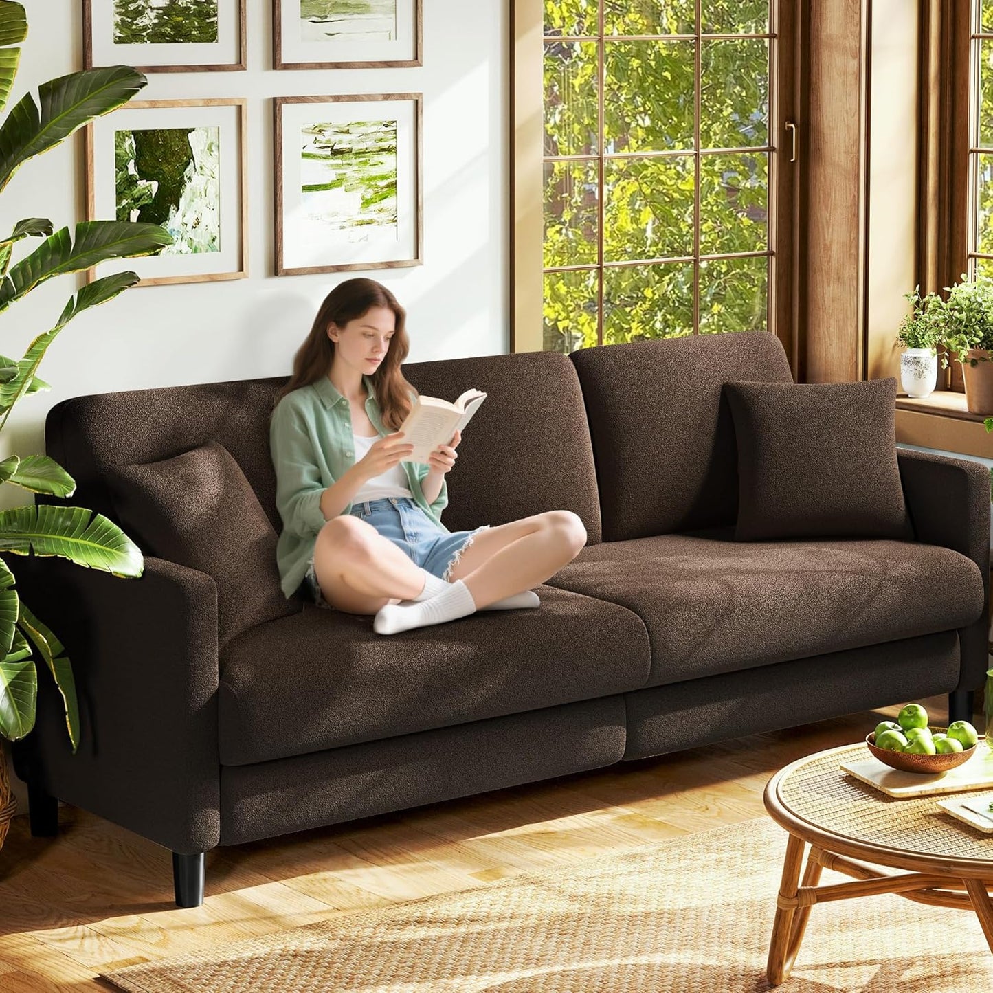 83" Sofas for Living Room, Comfy Love Seat Couches, Teddy Fleece Loveseat Sofa, Tool-Free Setup Couches for Living Room, All-Wood Sofa Couch, Small Couch 2 Pillow Included, Beige