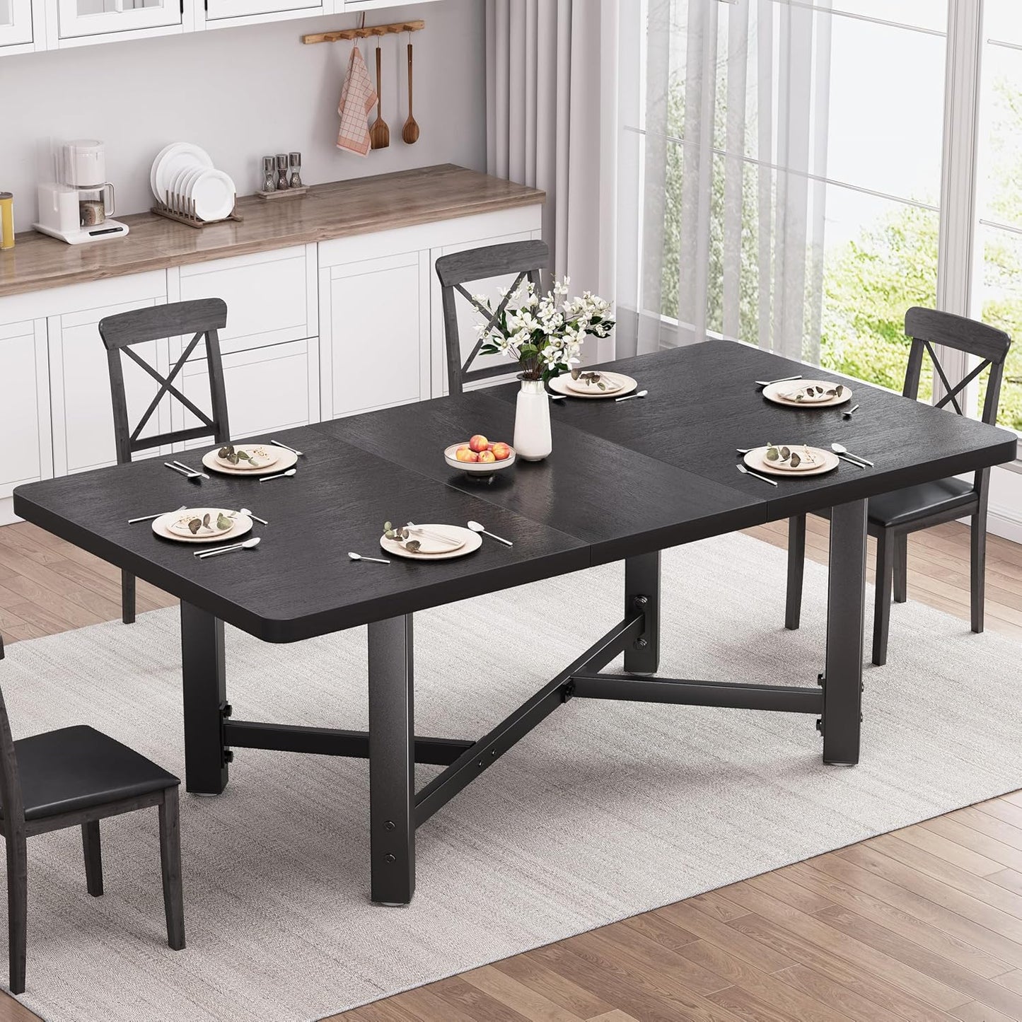 Dining Table for 4-6, 62“Extendable Kitchen Dining Room Table, Space Saving Rectangle Large Expandable Wood Dinner Furniture for Small Space, Brwon