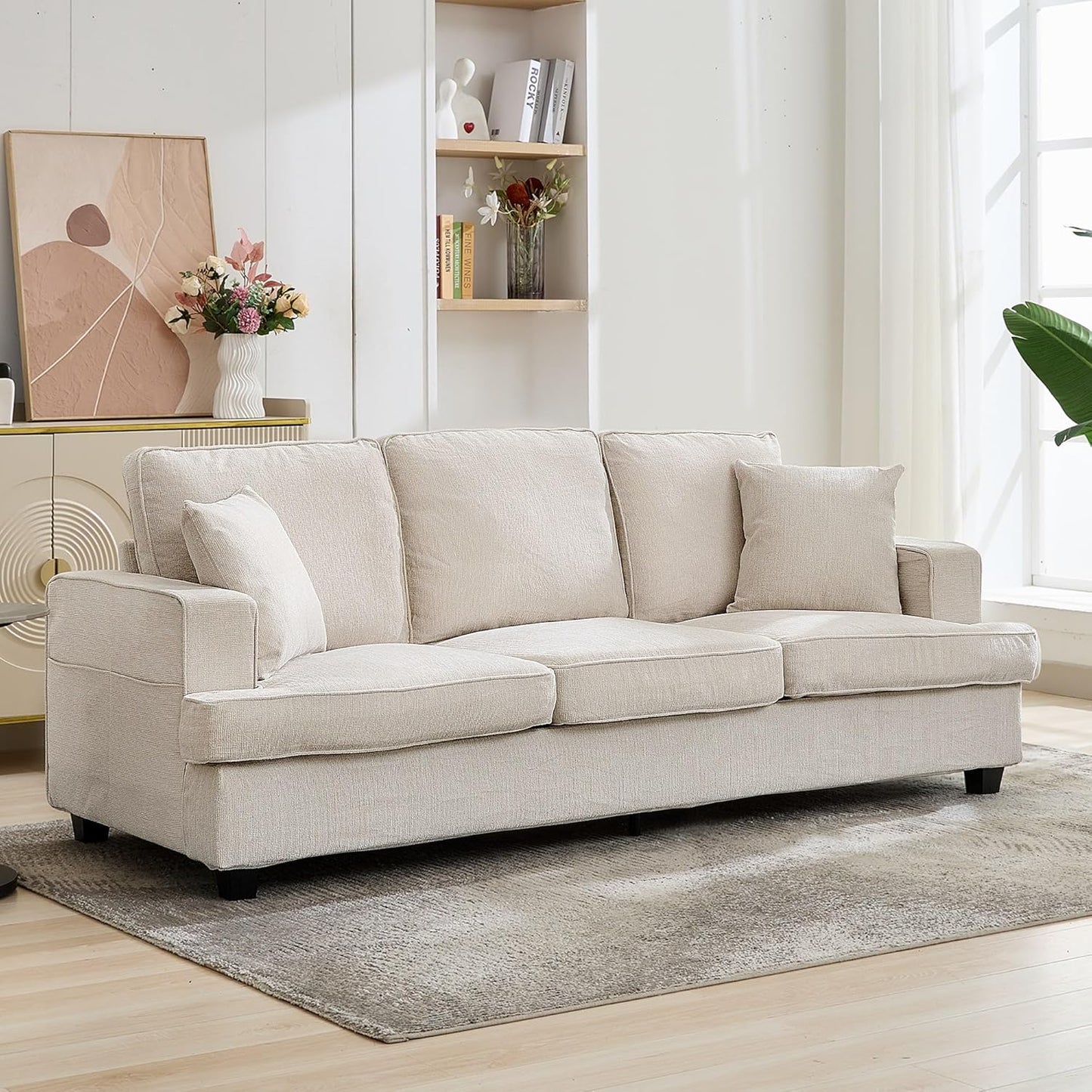 89" Couch Sofa for Living Room, Modern Sofa Loveseat with Comfy Extra Deep Seat, Comfortable Sofa Mid-Century 3-Seater Couch for Bedroom Office Home Apartment Lounge, Beige