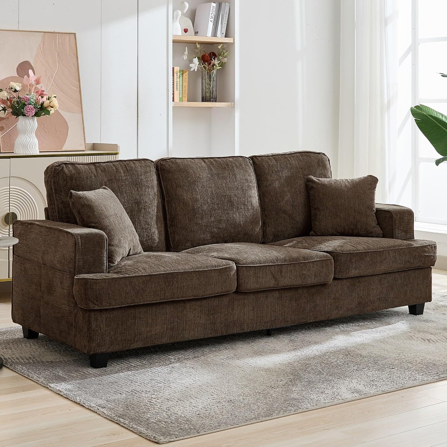 89" Couch Sofa for Living Room, Modern Sofa Loveseat with Comfy Extra Deep Seat, Comfortable Sofa Mid-Century 3-Seater Couch for Bedroom Office Home Apartment Lounge, Beige