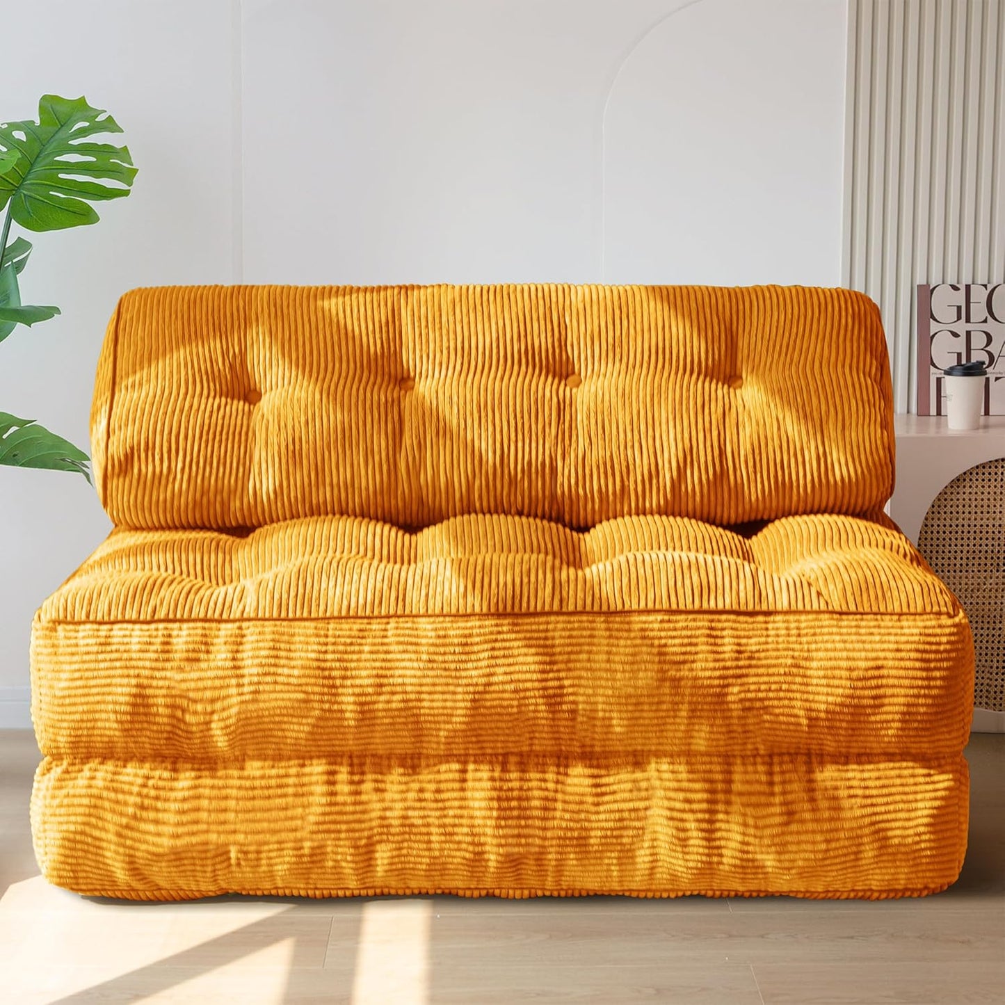 MAXYOYO Folding Sofa Bed, Convertible Sleeper Chair with Pillow Foldable Mattress with Back Support, Portable Fold Out Chair Bed Comfy Floor Sofa Lounge for Living Room Bedroom, Beige, Single