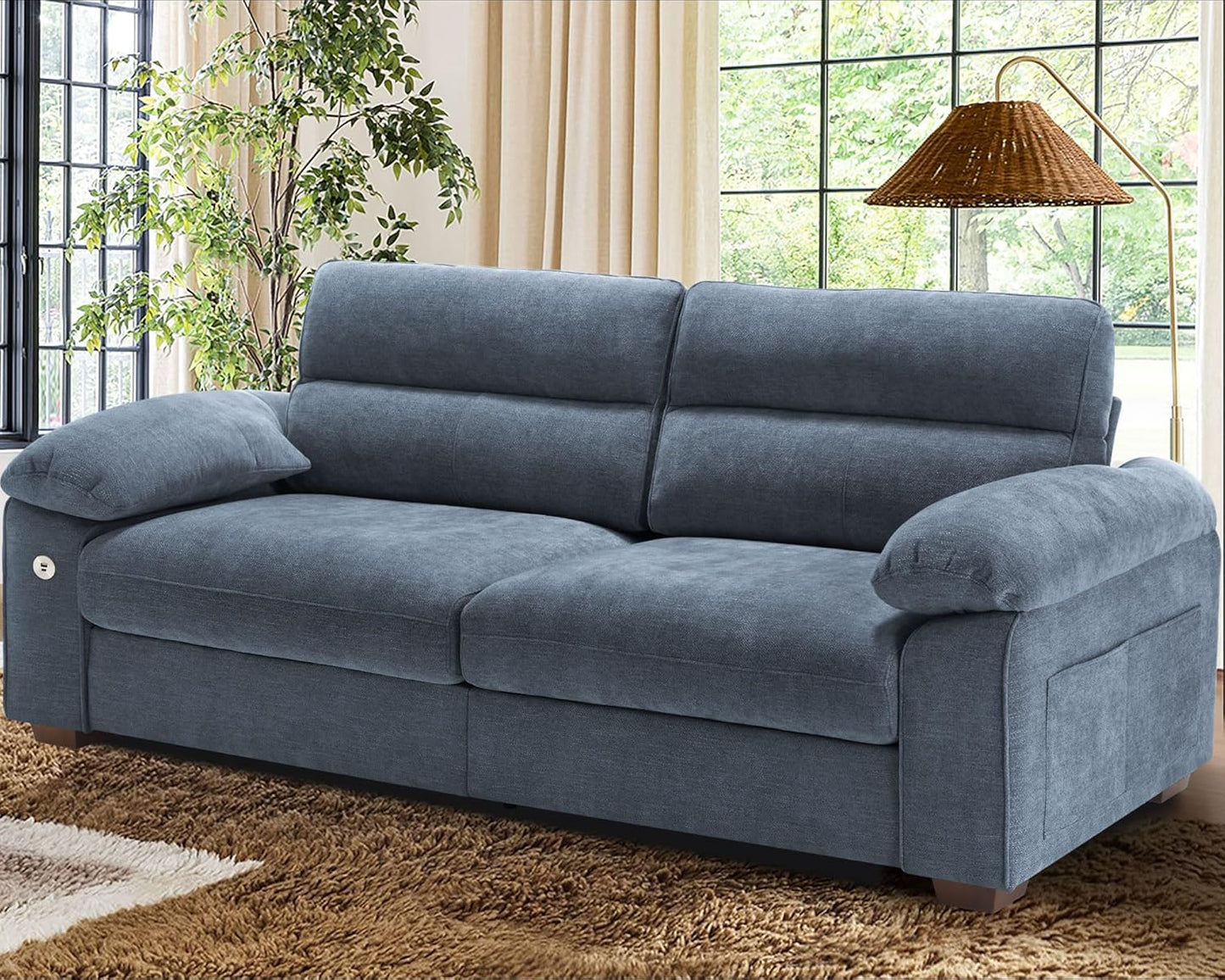 Sofas for Living Room, Chenille Loveseat Couch Set, Small Sofa, 3 Seater Sofa, USB Charging, Removable Sofa Cover,Solid Wood Frame, Easy to Install(89inch,Brown)