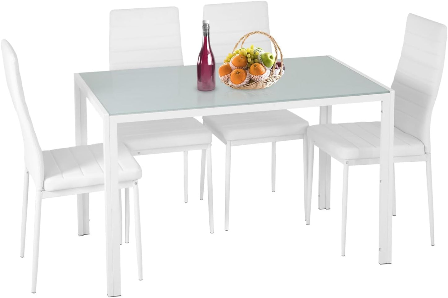 FDW | 5-Piece Dining Table Set | Glass Kitchen Table with 4 Upholstered Chairs | Space-Saving Design | Faux Leather Cushions | Modern Rectangular Table | Black | for Dining Room, Small Spaces