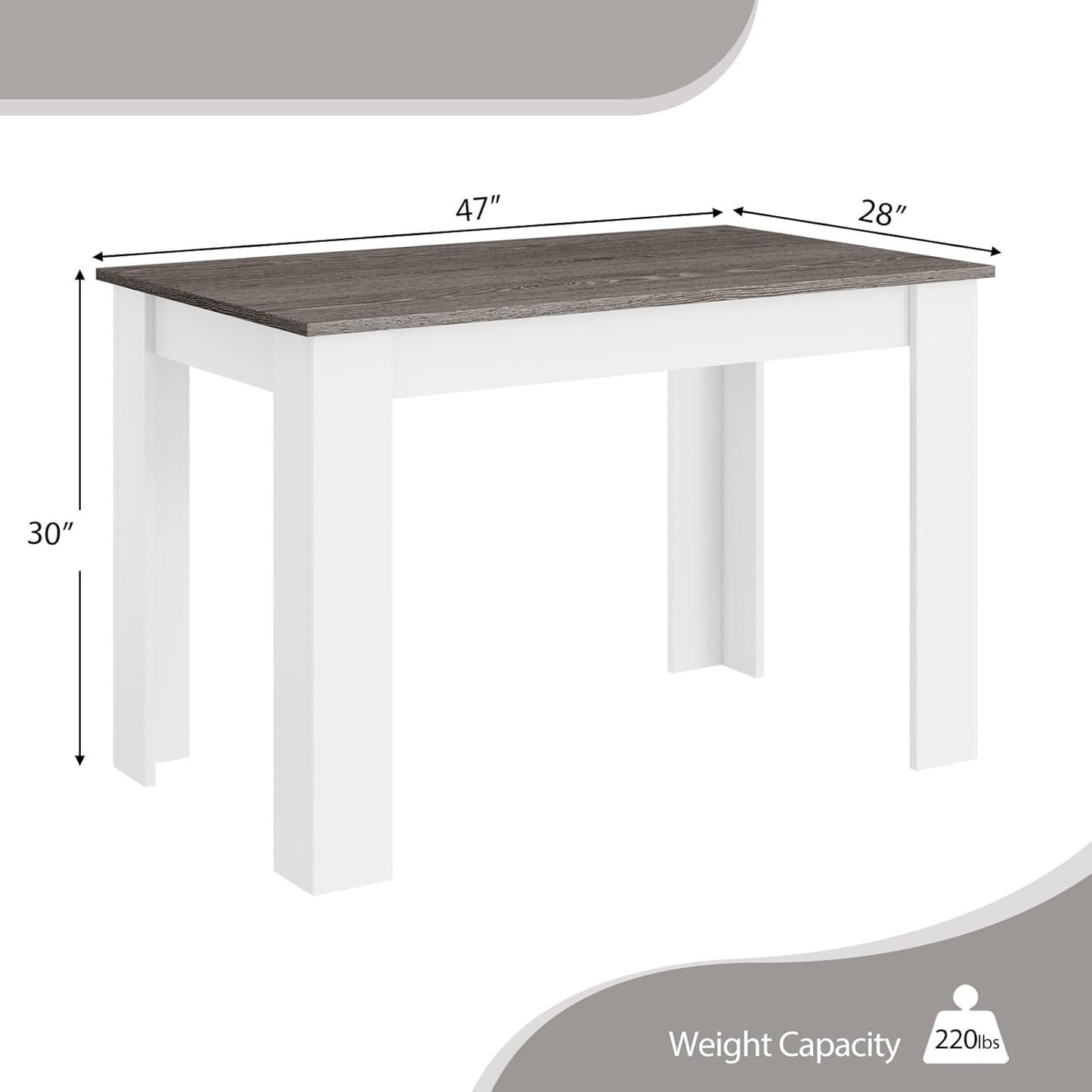 Giantex Wooden Dining Table, Modern Kitchen Table for 4, Rectangular Dinner Table for Kitchen, Dining Room, Living Room, Home Dinette Furniture, 47" L x 28" W x 30" H, (White & Dark Gray)