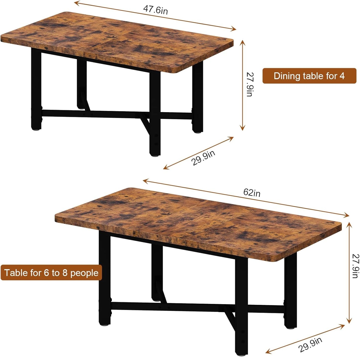 Dining Table for 4-6, 62“Extendable Kitchen Dining Room Table, Space Saving Rectangle Large Expandable Wood Dinner Furniture for Small Space, Brwon