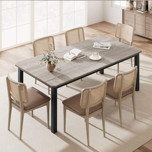 GarveeHome Industrial Dining Table for 6-8 People, 78.7" Long Wooden Kitchen Table with Sturdy Metal Frame & Rustic Brown Finish - Seats 6 Rectangular Counter for Dinner, Kitchen (Grey, Only Table)