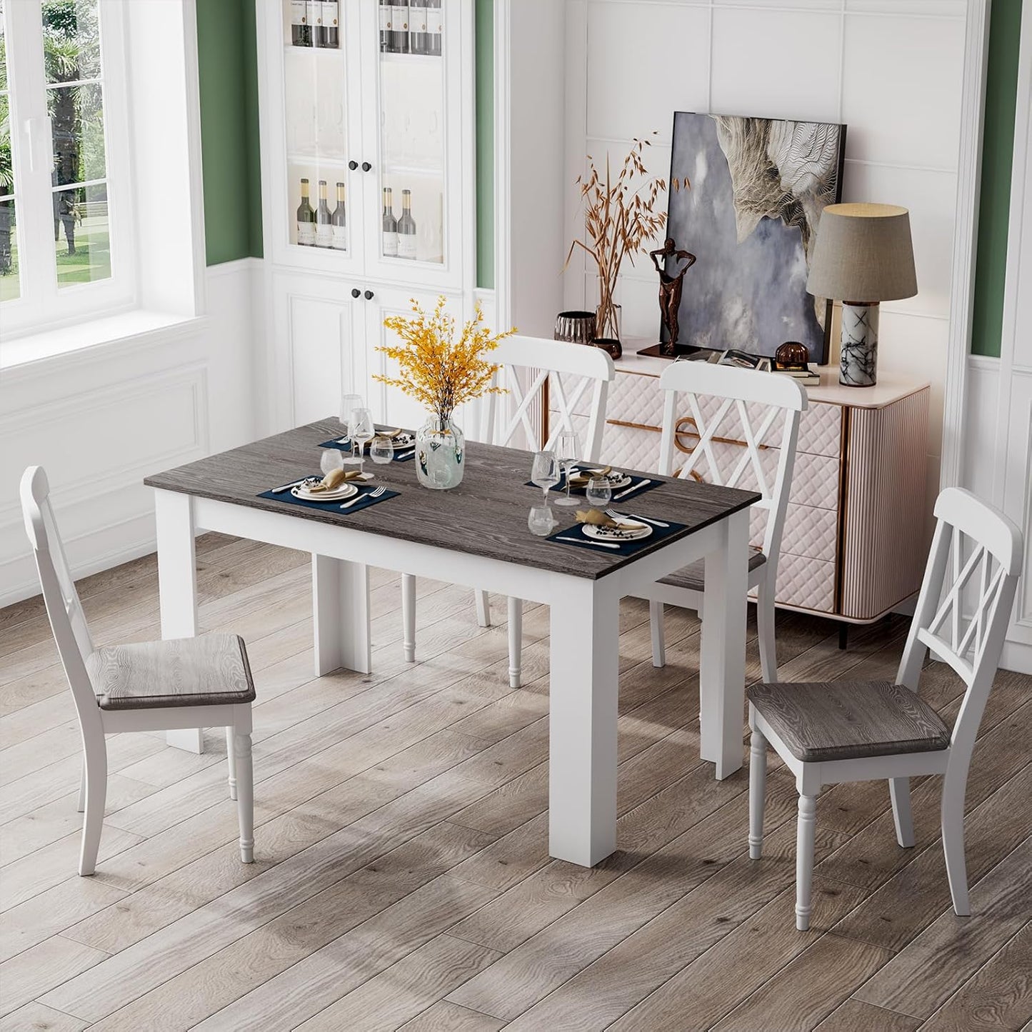 Giantex Wooden Dining Table, Modern Kitchen Table for 4, Rectangular Dinner Table for Kitchen, Dining Room, Living Room, Home Dinette Furniture, 47" L x 28" W x 30" H, (White & Dark Gray)