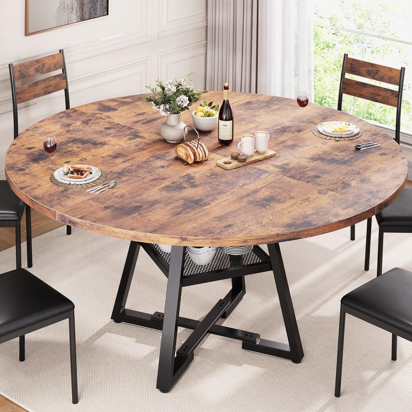 Round Dining Table for 4,Kitchen Dining Room Circle Dinner Pedestal Table,Space Saving Wood Kitchen & Dining Room Furniture (Vintage, 42In)
