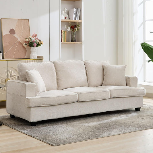 89" Couch Sofa for Living Room, Modern Sofa Loveseat with Comfy Extra Deep Seat, Comfortable Sofa Mid-Century 3-Seater Couch for Bedroom Office Home Apartment Lounge, Beige